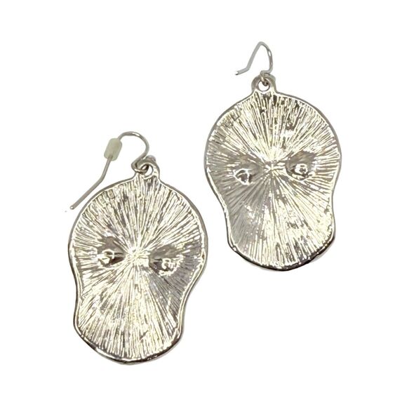 Black Sugar Skull Dangle Earrings 1" Silver Tone Enamel Day Of The Dead - Picture 6 of 8